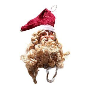Vintage Santa Wall Hanging Long Rope Beard Paper Mache Face Christmas Decor VGVC